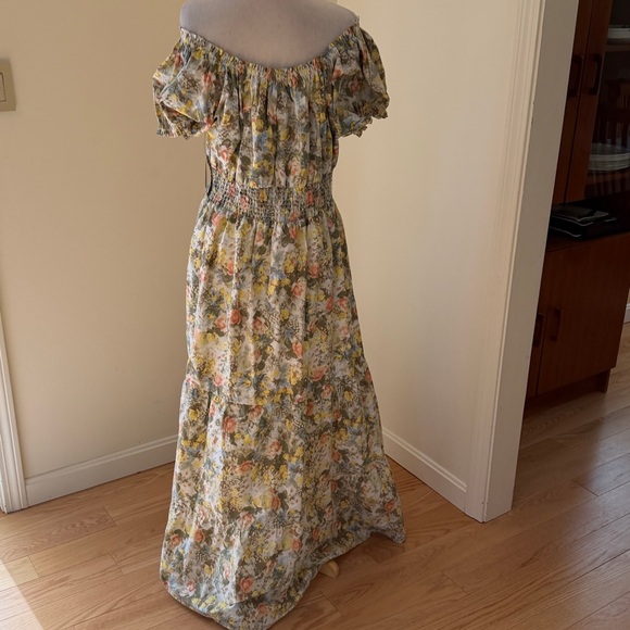 New! DANIELLE BERNSTEIN 3X Floral smocked Midi Dress in Multicolor Pastels. - Picture 8 of 12